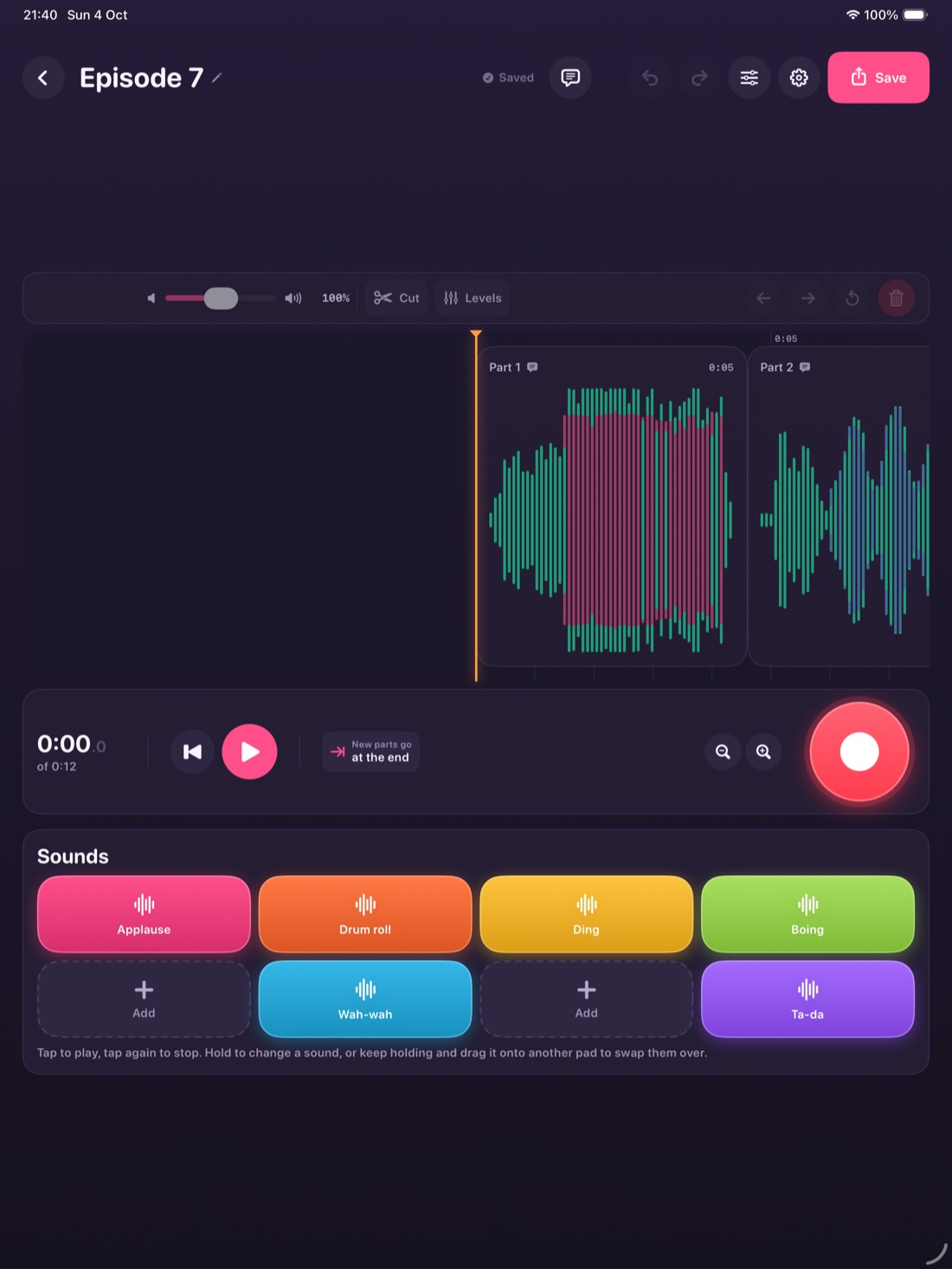 The timeline on iPad